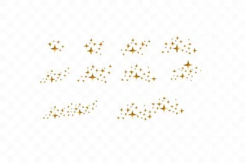 Set of golden falling stars. Cloud of golden stars isolated on transparent Stock Illustration