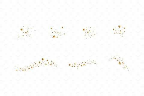 Set of golden falling stars. Cloud of golden stars isolated on transparent Stock Illustration