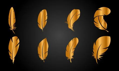 Set of golden feather Stock Illustration