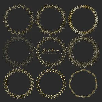 Set of golden floral round frames for decoration, Decorative round frames. Ve Stock Illustration