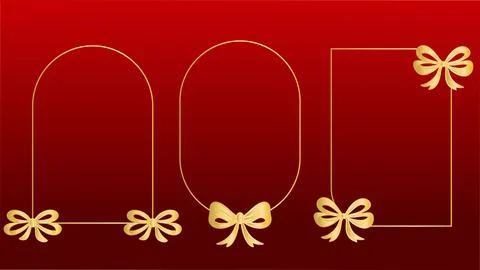 Set of golden frames with bows on red velvet background Illustrazione stock