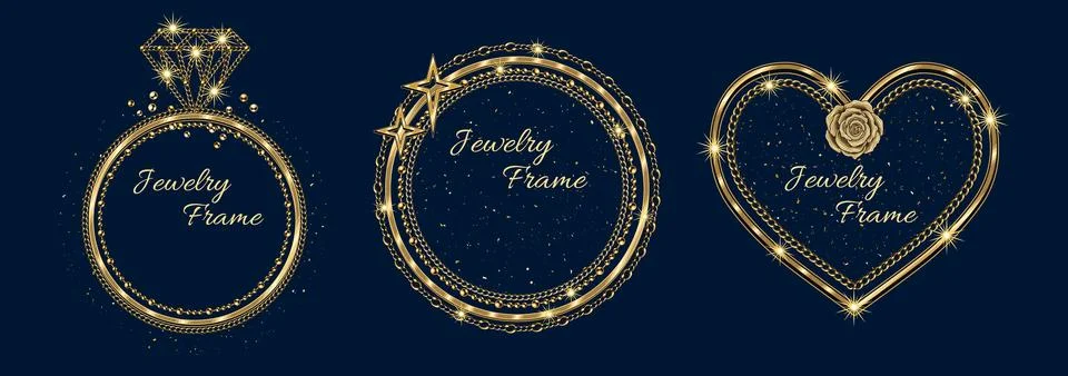 Set of golden frames with chains, copy space 스톡 일러스트