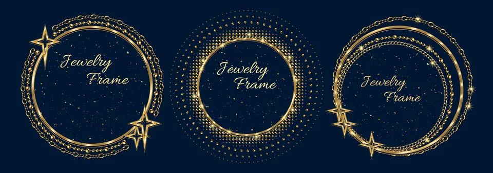 Set of golden frames with chains, copy space Stock Illustration