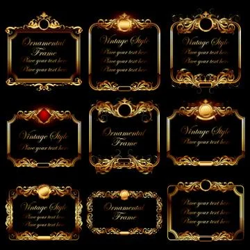 Set of golden frames Stock Illustration