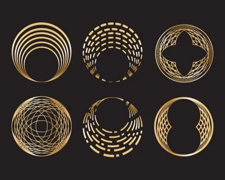 Set of golden geometric circle shape and design elements  Stock Illustration