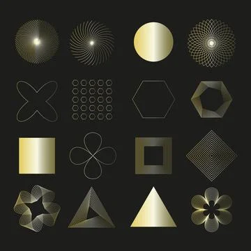 Set of golden geometric elements and frames. Stock Illustration
