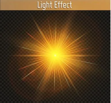 Set of golden glowing lights effects isolated on transparent background. Sun Stock Illustration