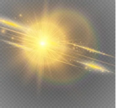Set of golden glowing lights effects isolated on transparent background. Sun Illustrazione stock