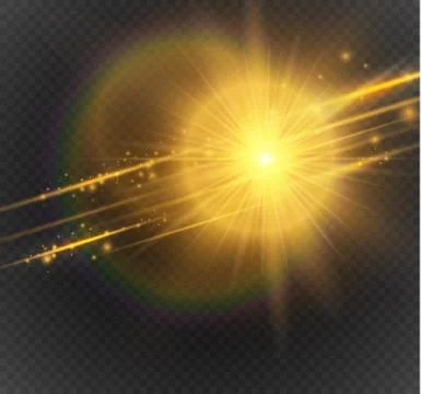 Set of golden glowing lights effects isolated on transparent background. Sun Stock Illustration