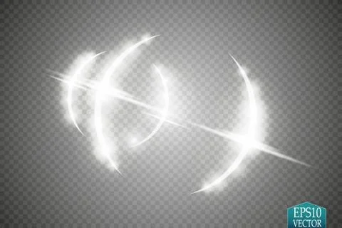 Set of golden glowing lights effects isolated on transparent background. Sun Stock Illustration