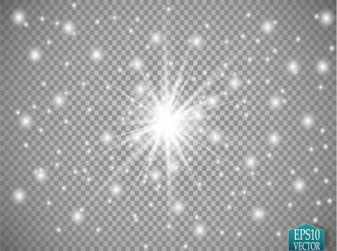 Set of golden glowing lights effects isolated on transparent background. Sun Illustrazione stock