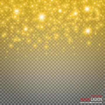 Set of golden glowing lights effects isolated on transparent background. Sun  Stock Illustration