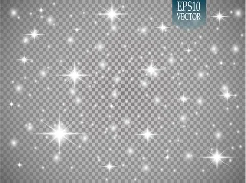 Set of golden glowing lights effects isolated on transparent background. Sun  Illustrazione stock