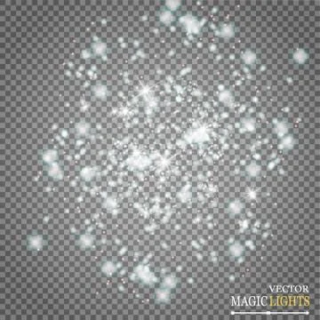 Set of golden glowing lights effects isolated on transparent background. Sun  Stock Illustration