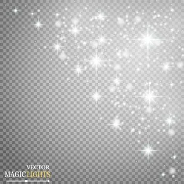 Set of golden glowing lights effects isolated on transparent background. Sun  Stock-Illustration