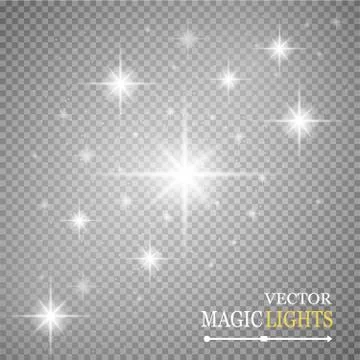 Set of golden glowing lights effects isolated on transparent background. Sun  Illustrazione stock
