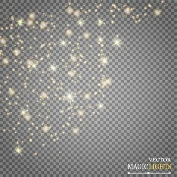 Set of golden glowing lights effects isolated on transparent background. Sun  Stock-Illustration