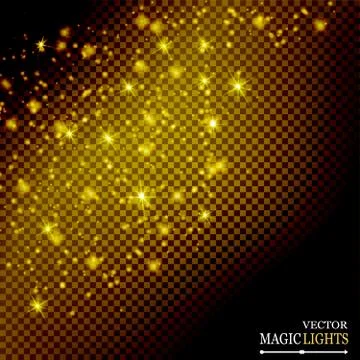 Set of golden glowing lights effects isolated on transparent background. Sun  Stock-Illustration