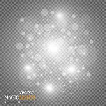 Set of golden glowing lights effects isolated on transparent background. Sun  Stock Illustration