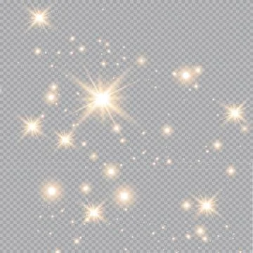 Set of golden glowing lights effects isolated on transparent background. Glow li Stock Illustration