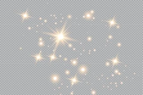 Set of golden glowing lights effects isolated on transparent background. Glow li Stock Illustration