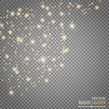 Set of golden glowing lights effects isolated on transparent background. Sun  Stock Illustration