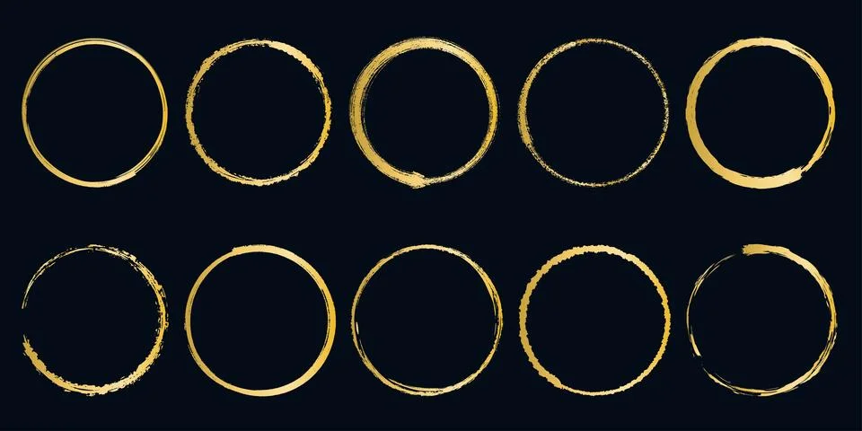 Set of golden grunge circular frames Stock Illustration