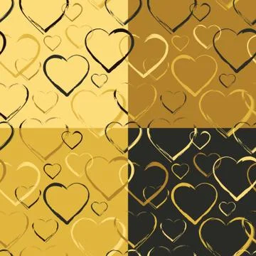 Set of Golden Hearts Seamless patterns Stock Illustration