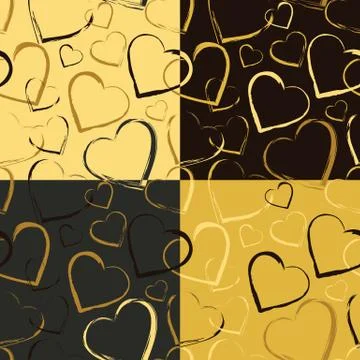 Set of Golden Hearts Seamless patterns Stock Illustration