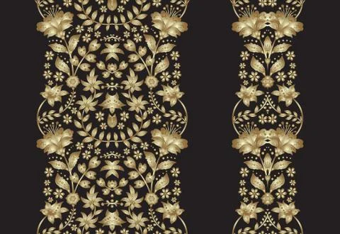 Set of golden lace pattern, decorative elements, borders for design. Seamless Illustrazione stock