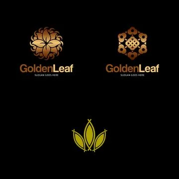 Set of Golden Leaf Logo Design Template Vector Icon Illustration Illustrazione stock