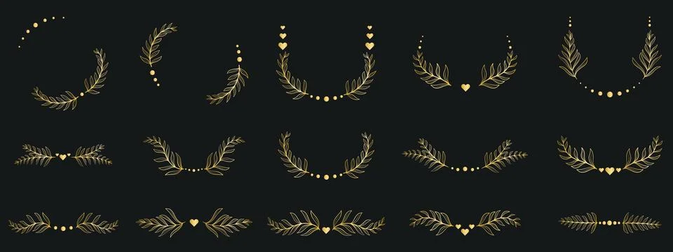 Set of golden leaves decor elements Stock Illustration