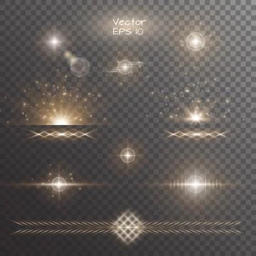 Set of golden light effects Stock Illustration