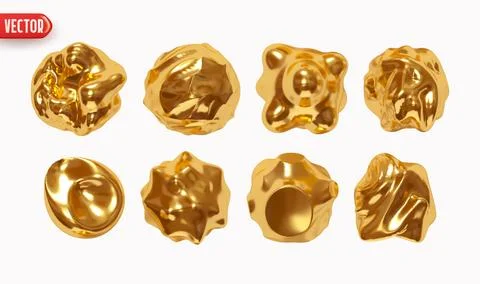 Set of golden Metaball shapes of objects realistic 3d design. Gold Collection Stock Illustration