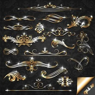 Set of golden ornate design elements イラスト素材