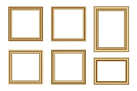 Set of golden picture frames Stock Illustration