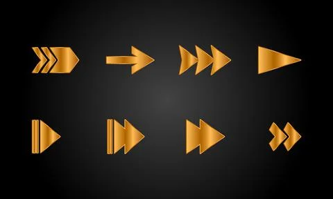 Set of golden right arows Stock Illustration