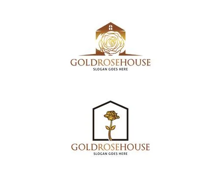 Set of Golden Rose House Vector Logo Design Template 스톡 일러스트