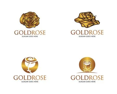 Set of Golden Rose Vector Logo Design Template 스톡 일러스트