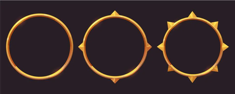 Set Golden round frame game medieval menu, user interface shiny border. Empty Stock Illustration