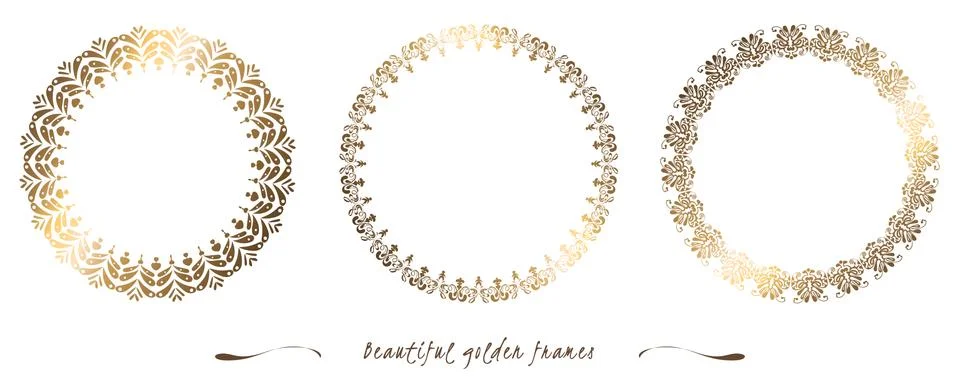 Set golden round frames. Collection of vector templates. Modern style. Vintag Stock Illustration