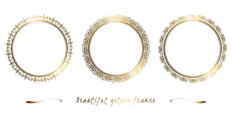 Set golden round frames. Collection of vector templates. Modern style. Vintag Stock Illustration