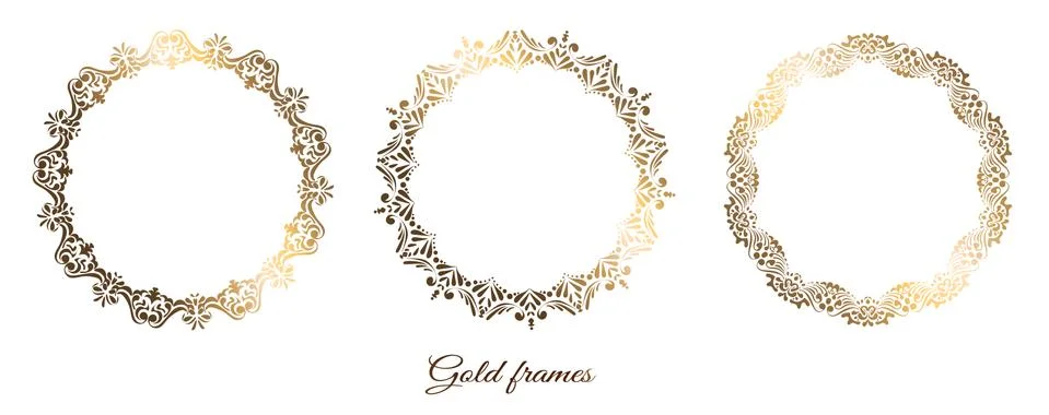 Set golden round frames. Collection of vector templates. Modern style. Vintage Illustrazione stock