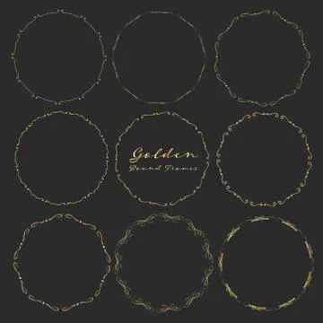 Set of golden round frames for decoration, Decorative round frames. Vector il Stock Illustration