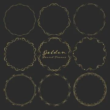 Set of golden round frames for decoration, Decorative round frames. Vector il Stock Illustration
