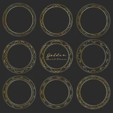 Set of golden round frames for decoration, Decorative round frames. Vector il Stock Illustration