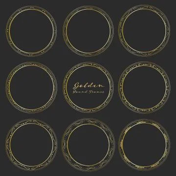 Set of golden round frames for decoration, Decorative round frames. Vector il Stock Illustration