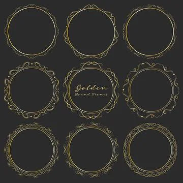 Set of golden round frames for decoration, Decorative round frames. Vector il Stock Illustration
