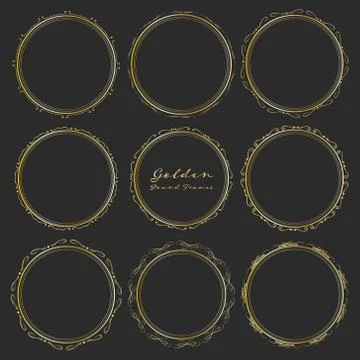 Set of golden round frames for decoration, Decorative round frames. Vector il Illustrazione stock