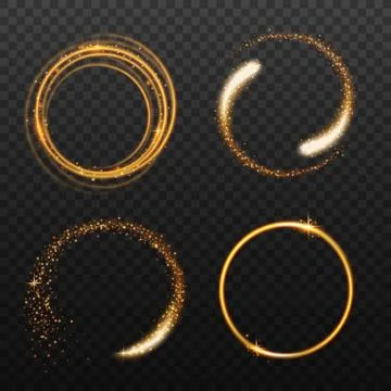 Set of golden round light effects realistic vector illustrations isolated. 스톡 일러스트
